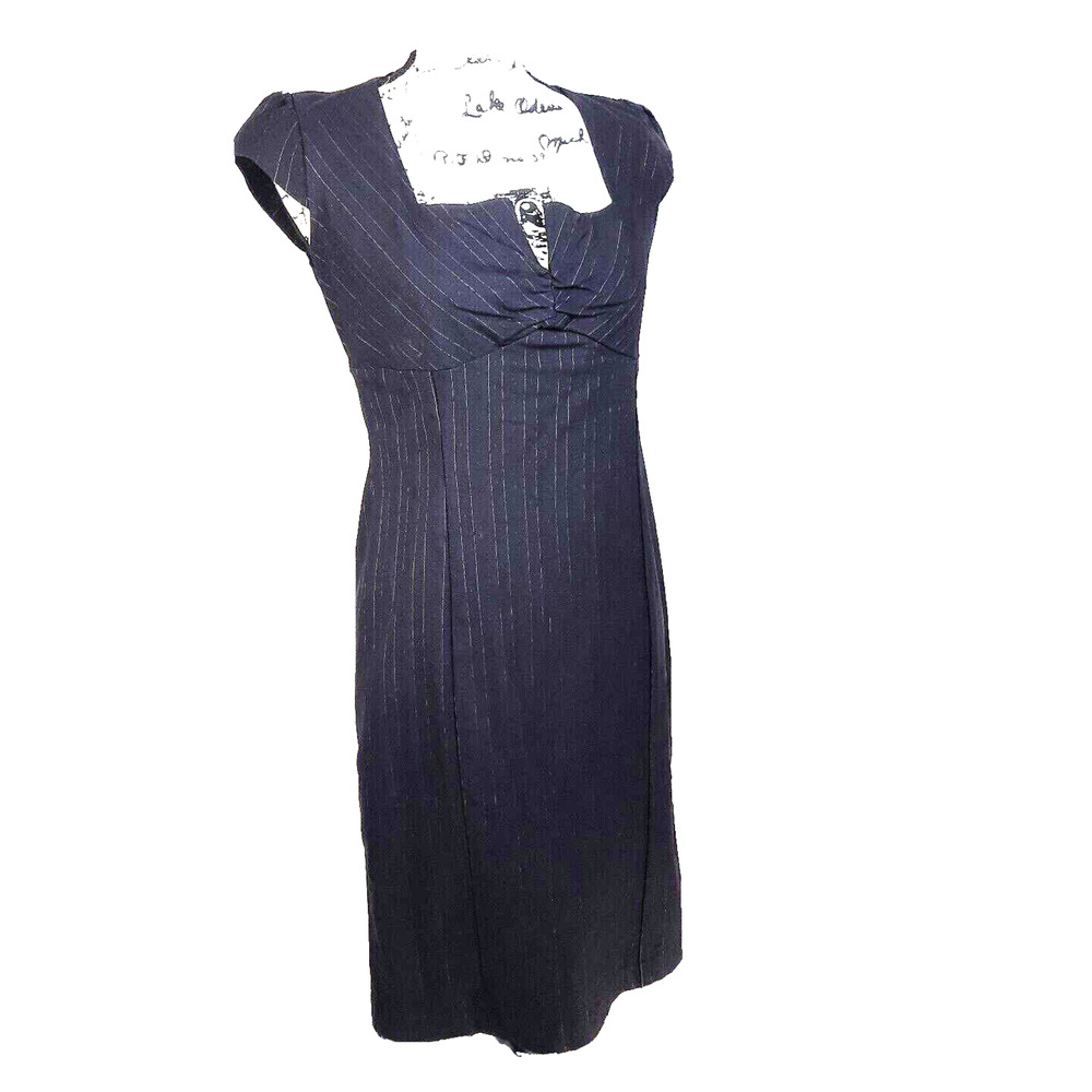 Snap Y2K 90s Babydoll Metallic Pinstripe Square Neck Dress Sz 13 Office Siren